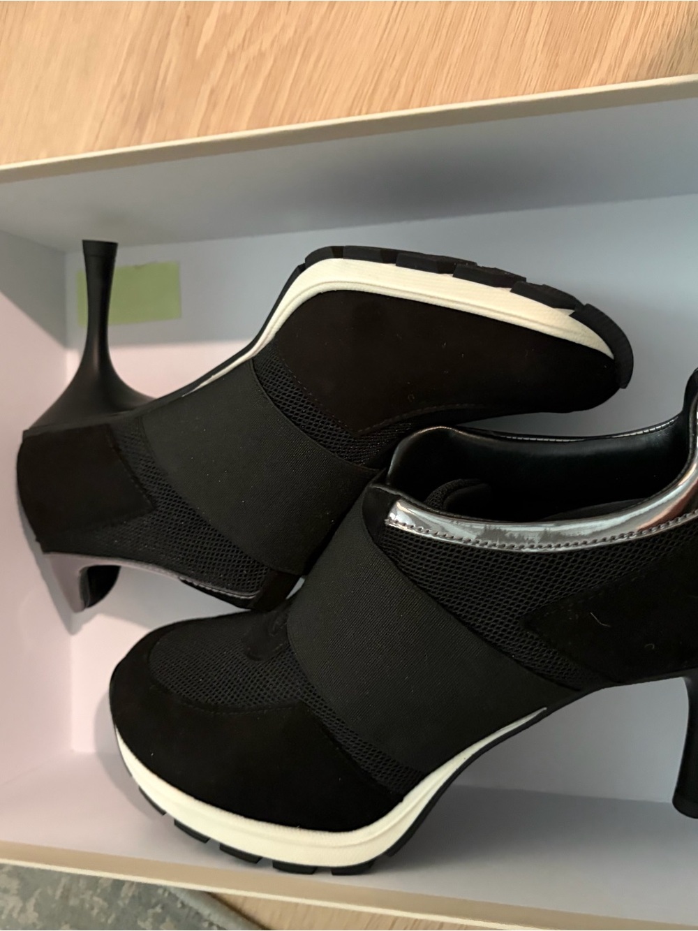 Women's Black Slip-On Heeled Sneaker Booties